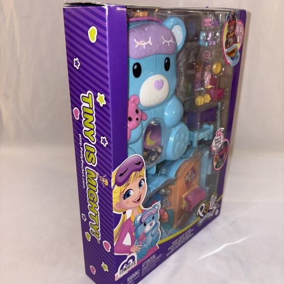 Polly Pocket Blue Teddy Bear Purse 12 Pop & Swap Pieces 2-in-One Playset NEW - Picture 2 of 6
